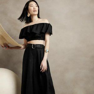 Banana Republic Meridian Linen Top Black - NWT